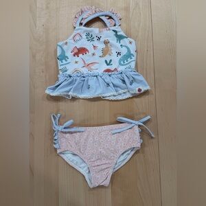 Girls' Blue and Pink Dino Ruffle Swim Set - Cute Two-Piece
